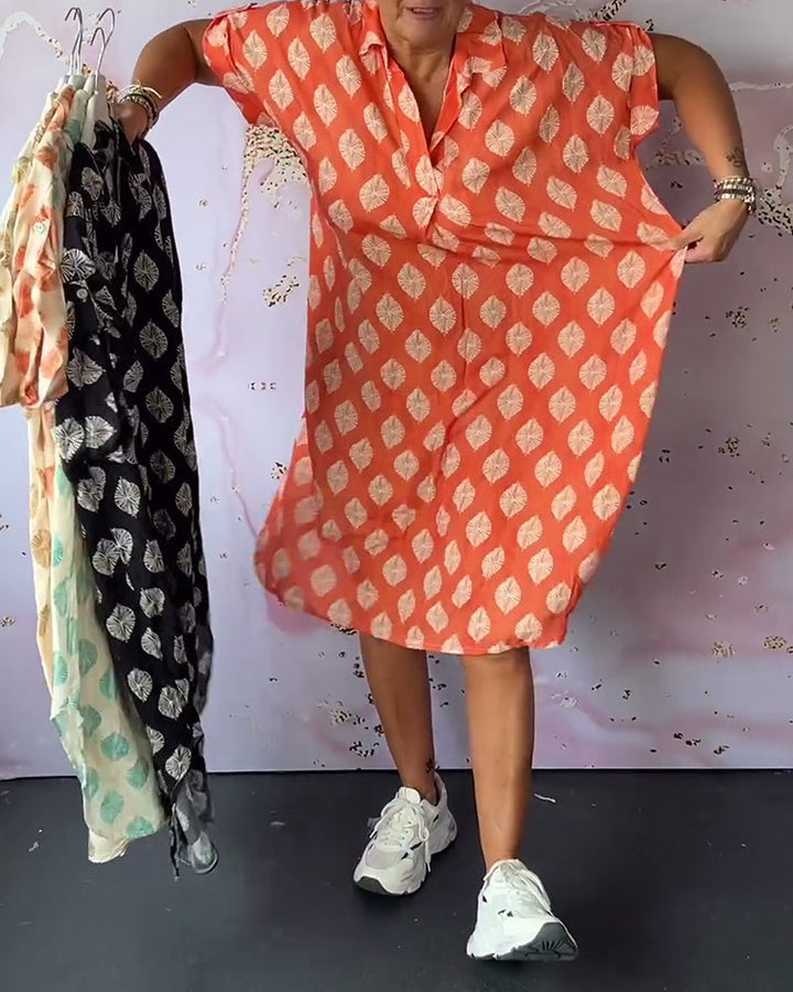 Liora™ | Robe Loose avec Col Revers et Manches Courtes