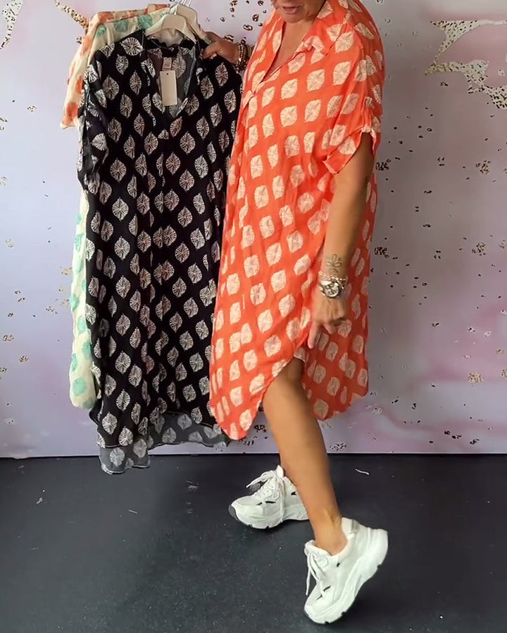 Liora™ | Robe Loose avec Col Revers et Manches Courtes