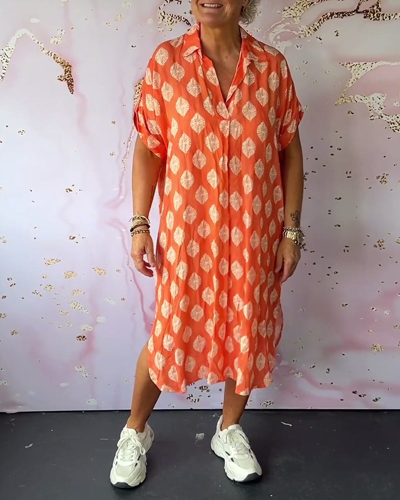 Liora™ | Robe Loose avec Col Revers et Manches Courtes