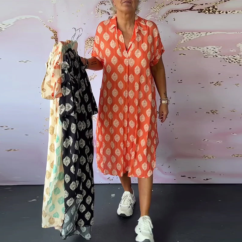 Liora™ | Robe Loose avec Col Revers et Manches Courtes