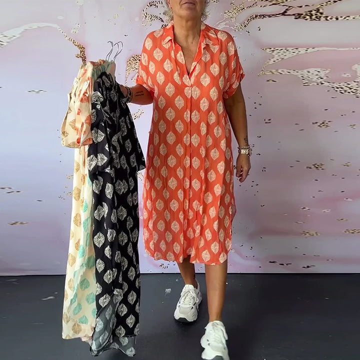 Liora™ | Robe Loose avec Col Revers et Manches Courtes